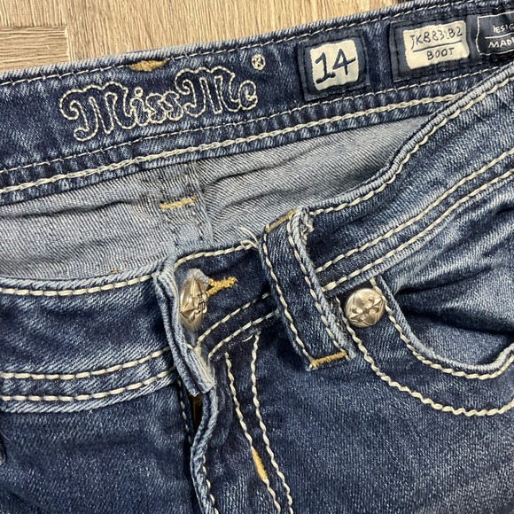 Miss Me Girls Boot Cut Jeans 14 Blue Denim Embellished Pockets Y2K Bling Western - Picture 4 of 8
